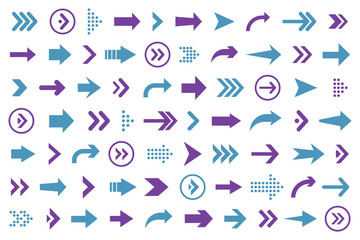 Aufkleber - Set of arrows collection in blue and purple color on a white background for website design