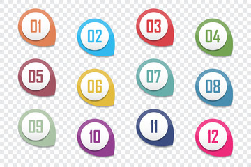 Aufkleber - Set of number bullet point 1 to 12. Vector illustration