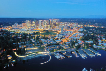 Wall Mural - Drone shot of the city of Bellevue from above