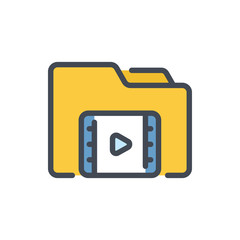 Fototapete - Folder with video files color line icon. Movie gallery folder vector outline colorful sign.