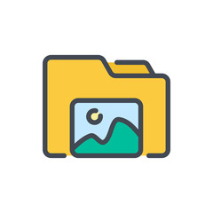 Poster - Pictures folder color line icon. Folder with image vector outline colorful sign.