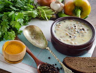 Mushroom soup served on the table