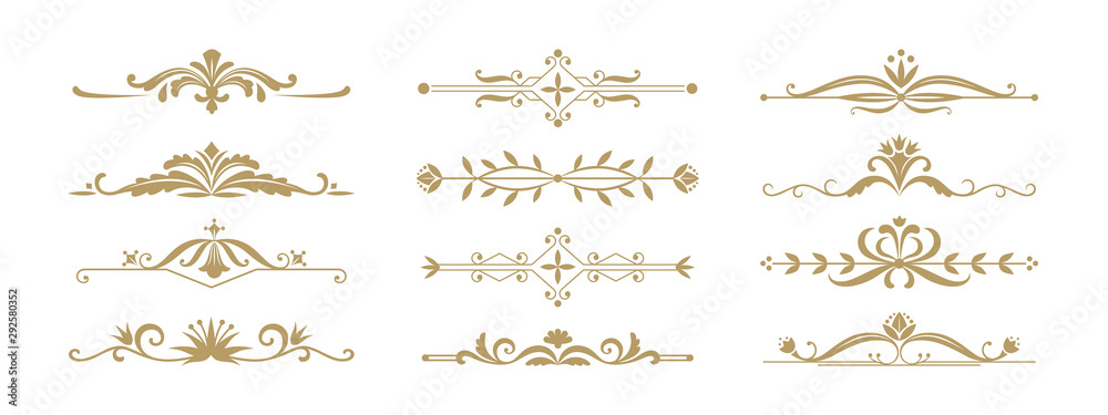 Floral ornamental divider. Vintage decorative elements for wedding invitation and greeting cards. Vector illustration design ornament jewelry dividers and borders for anniversary or celebration events - obrazy, fototapety, plakaty 
