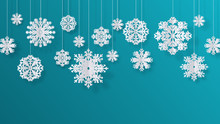 Paper Cut Snowflakes. Christmas Isolated Filigree Decoration Elements, Winter Snow Abstract Background. Vector 3D Isolated White Paper Snowflakes For Hanging Decor