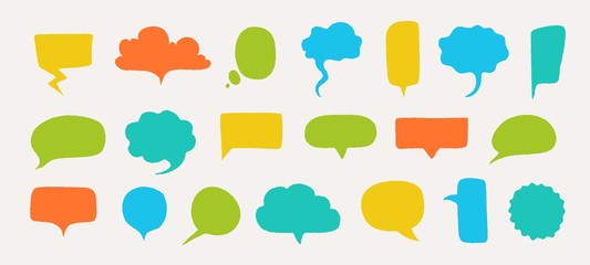 Aufkleber - Hand drawn speech bubbles. Doodle text shapes elements with rough edges and noisy grunge texture. Vector illustration isolated set abstract gossip comment tag