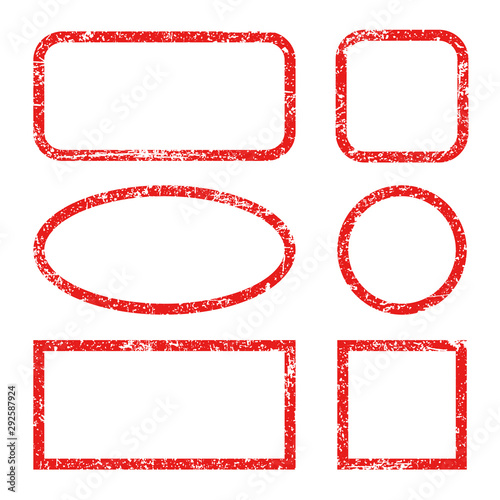 Fotomural Set red frames of rubber stamp icons, grunge scratching post stamp templates iso
