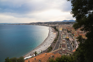 View of the Mediterranean sea, bay of Angels, Nice, France