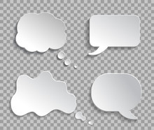 Mockup Think Ballon, Talk Bubble On Transparent Background. 3d Thought Cloud Message For Text, Infographic. Chat Speech Bubble Of Conversation. White Abstract Ballon Of Think For Text. Vector