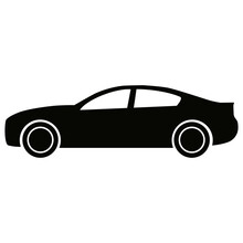 Simple Black Car Icon Side View Isolated On White Background