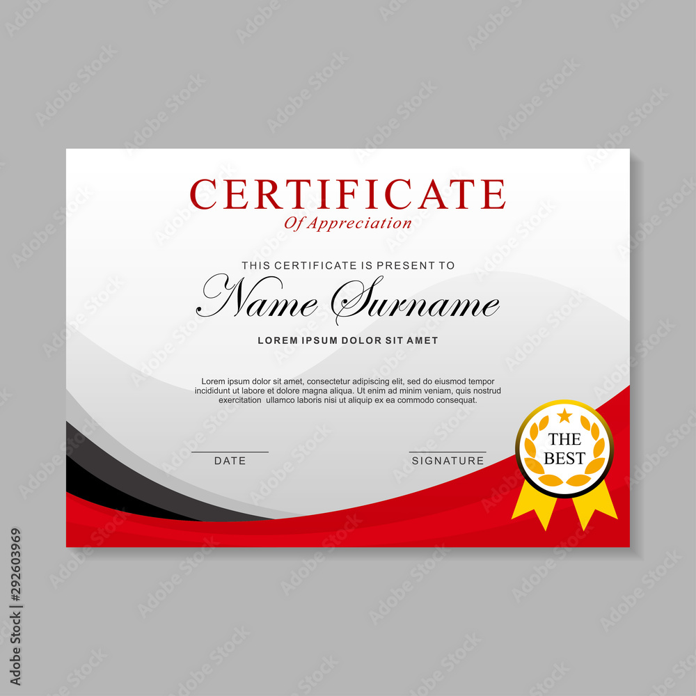 Modern certificate template design with white, red and black color ...