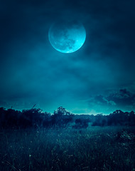 Landscape of night sky with clouds.Beautiful bright full moon