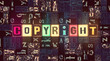 © jdrv - The word Copyright as neon glowing unique typeset symbols, luminous letters copyright