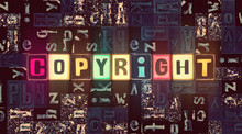 The Word Copyright As Neon Glowing Unique Typeset Symbols, Luminous Letters Copyright