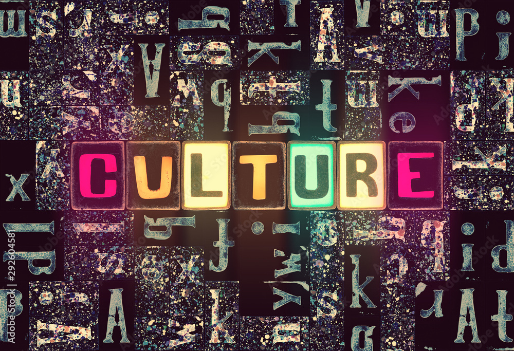 The word Culture as neon glowing unique typeset symbols, luminous letters culture - obrazy, fototapety, plakaty 