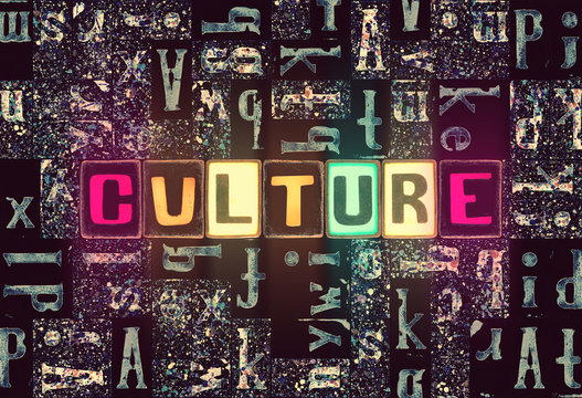 the word culture as neon glowing unique typeset symbols, luminous letters culture