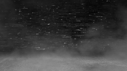 Canvas Print - Smoke on the cement floor in the studio and spotlight between darkness