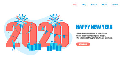 Wall Mural - Happy New Year 2020 concept, greeting card with people character flat design. Webpage and banner template