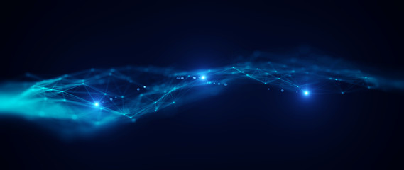 Leinwandbilder - Block chain network/Block chain network concept , Distributed register technology, background made of line, circles  and particles. 3D Rendering