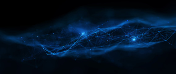 Poster - Block chain network/Block chain network concept , Distributed register technology, background made of line, circles  and particles. 3D Rendering