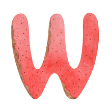 Watercolor Letter W In The Form Of A Christmas Gingerbread. Isolated Over A White Background.