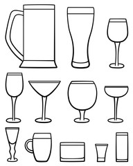 Wall Mural - Set of twelve beverage glasses in lines