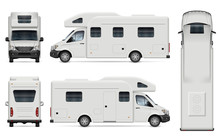 Recreational Vehicle Vector Mockup On White For Vehicle Branding, Corporate Identity. View From Side, Front, Back, And Top. All Elements In The Groups On Separate Layers For Easy Editing And Recolor