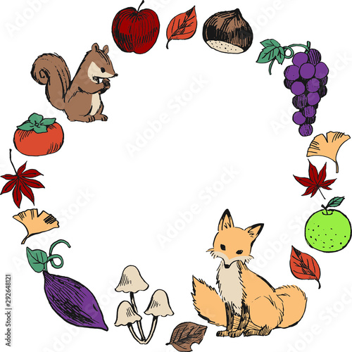 手描き画 秋の素材フレーム 丸 Vector De Stock Adobe Stock