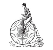Vintage Engraving Of A Man Riding A Bike