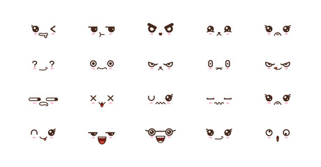 Wall Mural - Kawaii cute faces smile emoticons. Japanese emoji