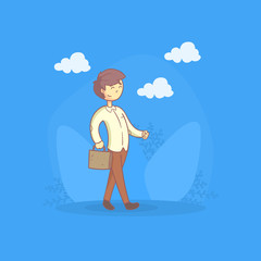 Sticker - Businessman Walking with Briefcase, Man Daily Activity Cartoon Vector Illustration