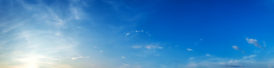 Wall Mural - Panorama sky with cloud on a sunny day. Beautiful cirrus cloud. Panoramic image.