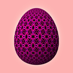 Happy Easter - Frohe Ostern, Artfully designed and colorful easter egg, 3D illustration on purple background 