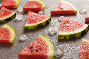 Sliced pieces of watermelon pattern, chilled with ice, refreshing summer berry.