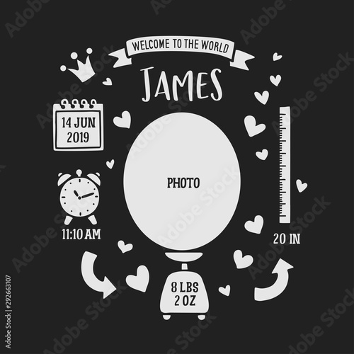 Fotografía Hand drawn birth announcement. Vector vintage illustration.