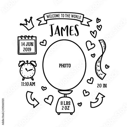 Cuadros en Lienzo Hand drawn birth announcement. Vector vintage illustration.