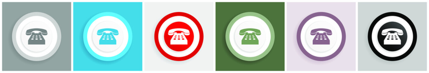 Poster - Phone icon set, colorful flat design vector illustrations in 6 options for web design and mobile applications