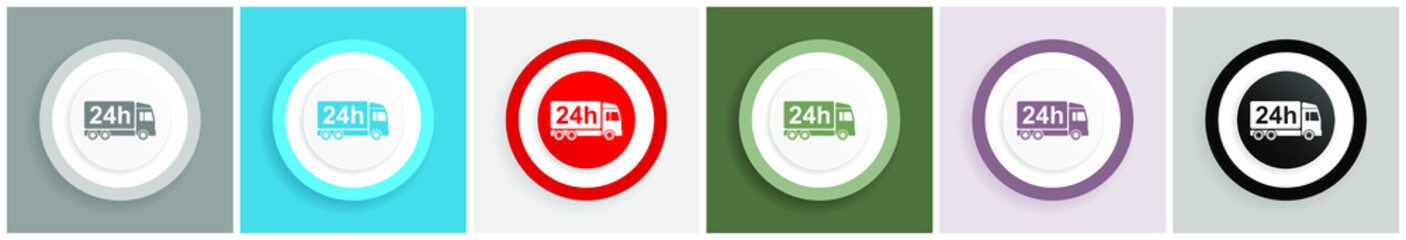 Fototapete - Delivery icon set, colorful flat design vector illustrations in 6 options for web design and mobile applications