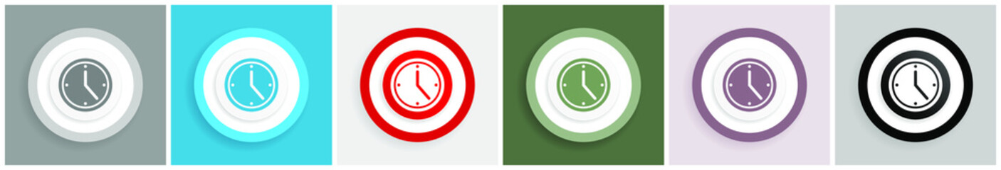 Leinwandbilder - Time icon set, colorful flat design vector illustrations in 6 options for web design and mobile applications