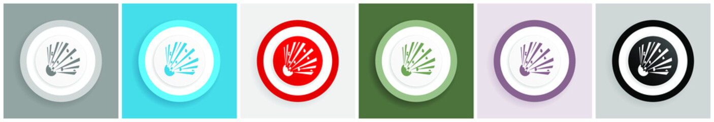 Aufkleber - Bomb icon set, colorful flat design vector illustrations in 6 options for web design and mobile applications