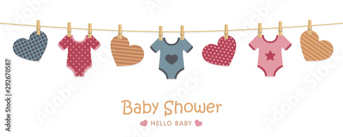 Cuadros en Lienzo baby shower welcome greeting card for childbirth with hanging hearts and bodysui
