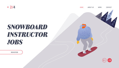 Wall Mural - People Snowboarding Website Landing Page. Snowboard Man Rider Character Having Fun and Winter Mountain Sports Activity. Ski Resort Sport Spare Time Web Page Banner. Vector Illustration