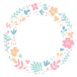 © Marina - Round flowers and plants frame. Flat design. Place for your text. Flower crown. White background isolated. Botany, leaves, floral