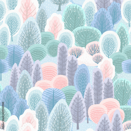 Obraz w ramie Abstract seamless pattern with winter forest. Vector background