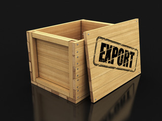Poster - Wooden crate with stamp Export. Image with clipping path