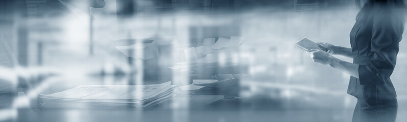 Wall Mural - Double Exposure Business Abstract Image. Website Header Banner.