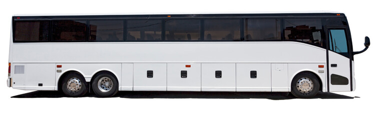 isolated white charter sightseeing bus.