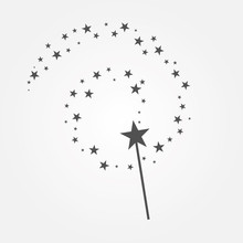 Magic Movement With Stars Trail Black And White Illustration.Magic Wand Vector Icon