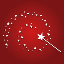 Vector Illustration Of A Magic Wand. White Wand With A Star And Red Light