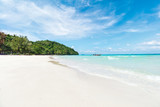 Fototapeta Sawanna - Empty sunny Phi Phi island Loh Moo Dee Beach with white sand and clear sea