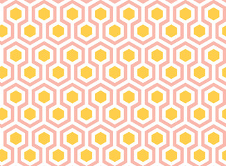 Poster - Yellow, Pink and White Hexagons Seamless Pattern. Vector Geometric Ornament. Simple Illustration Packaging and Wrapping